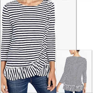 J. Crew striped ruffle asymmetrical top small